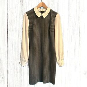 Karl Lagerfeld White Collar Gray Pinstripe Dress